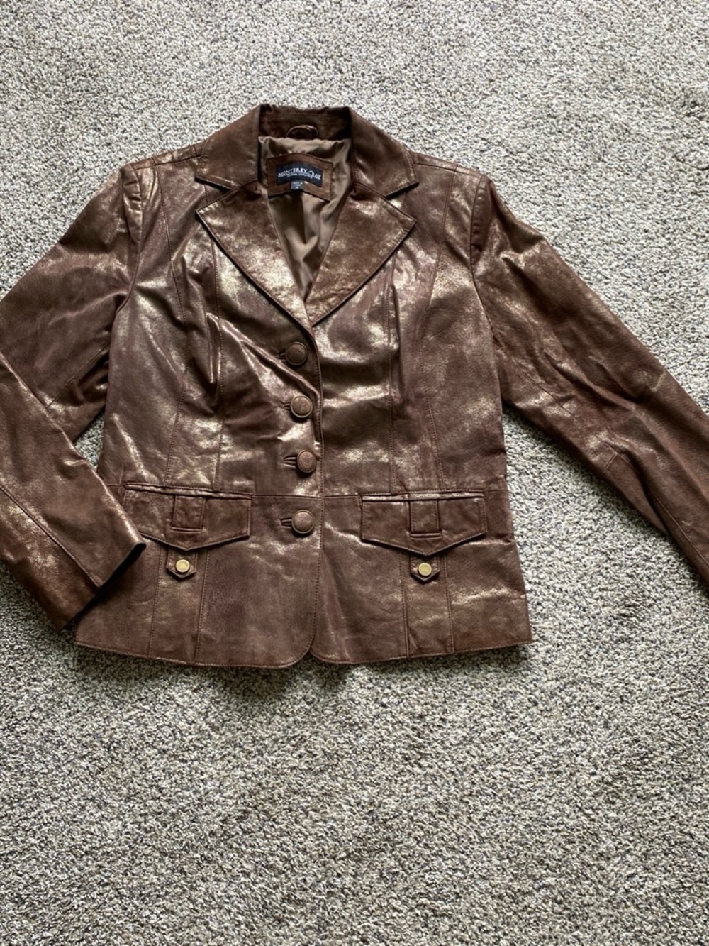 Monterey Bay Women's Metallic Brown Leather Blazer Size 10